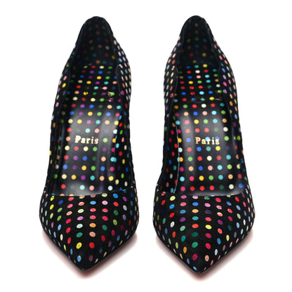 Christian Louboutin Suede Polka Dot Hot Chick 100 Pumps 38 Black Multicolor 38 Black Multicolor 2 of 9