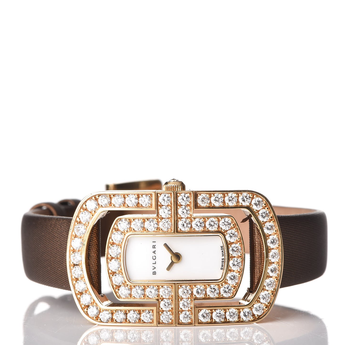 18K Yellow Gold Satin Diamond Bezel 22mm Parentesi Quartz Watch