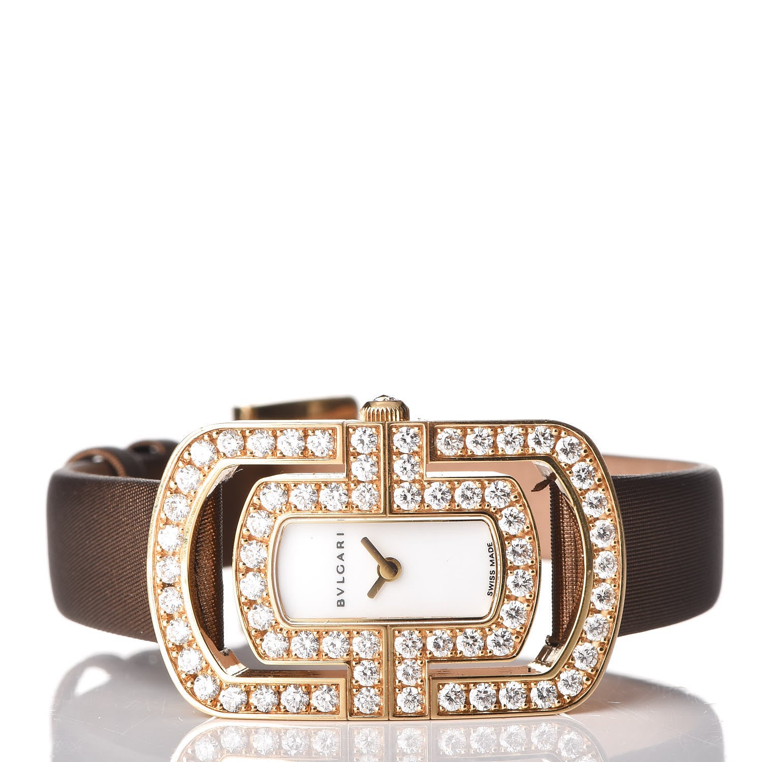 Bulgari 18K Yellow Gold Satin Diamond Bezel 22mm Parentesi Quartz Watch 3 of 9