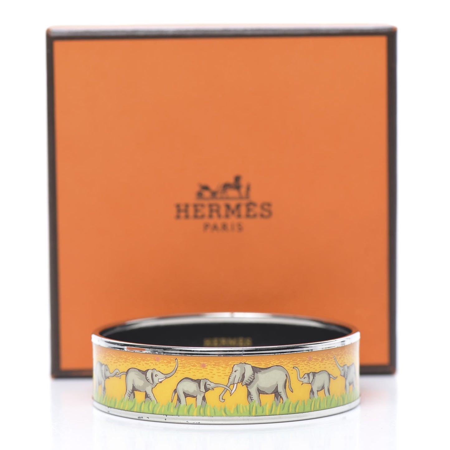 Enamel Printed Elephants Grazing Wide Bracelet 70