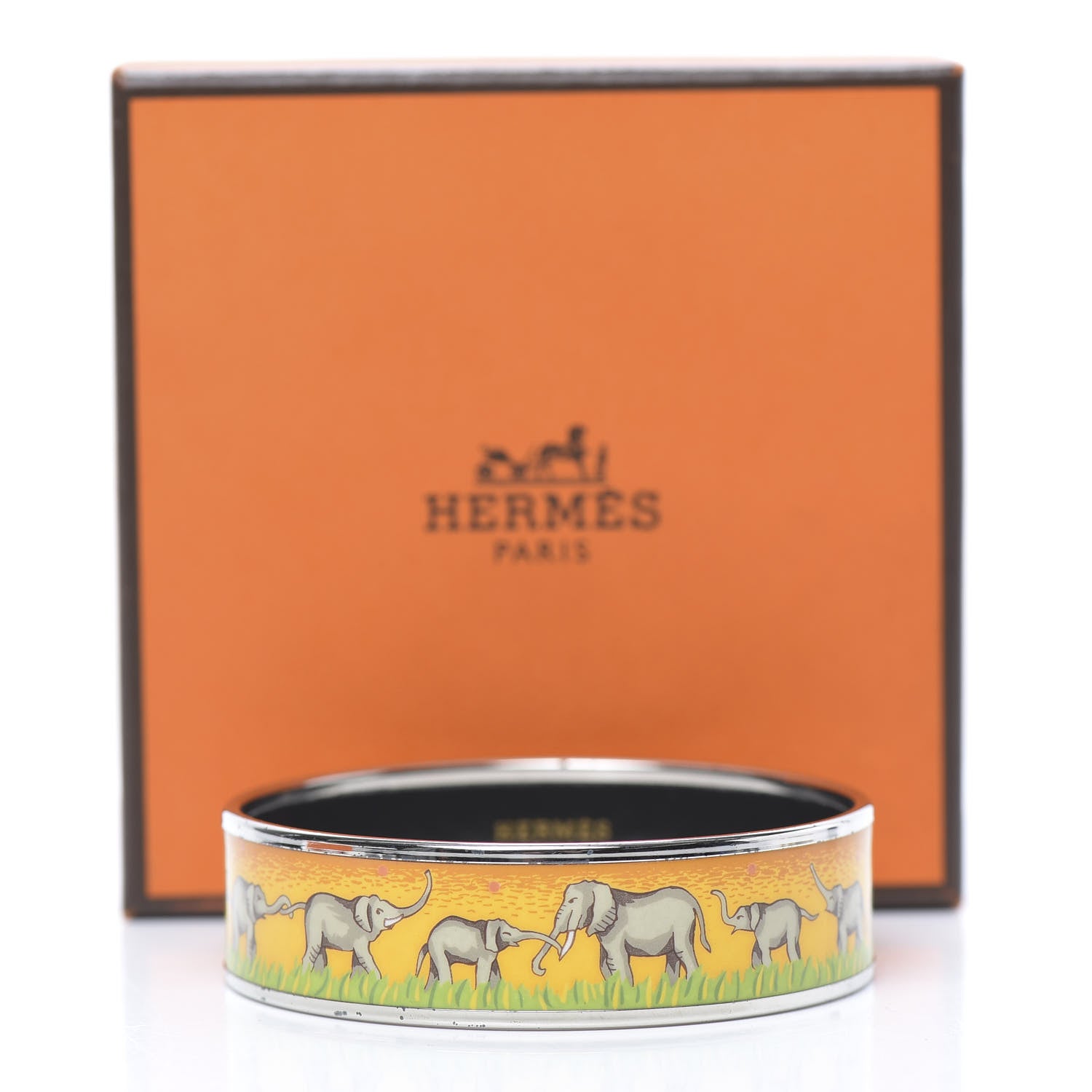 Hermes Enamel Printed Elephants Grazing Wide Bracelet 70 7 of 7