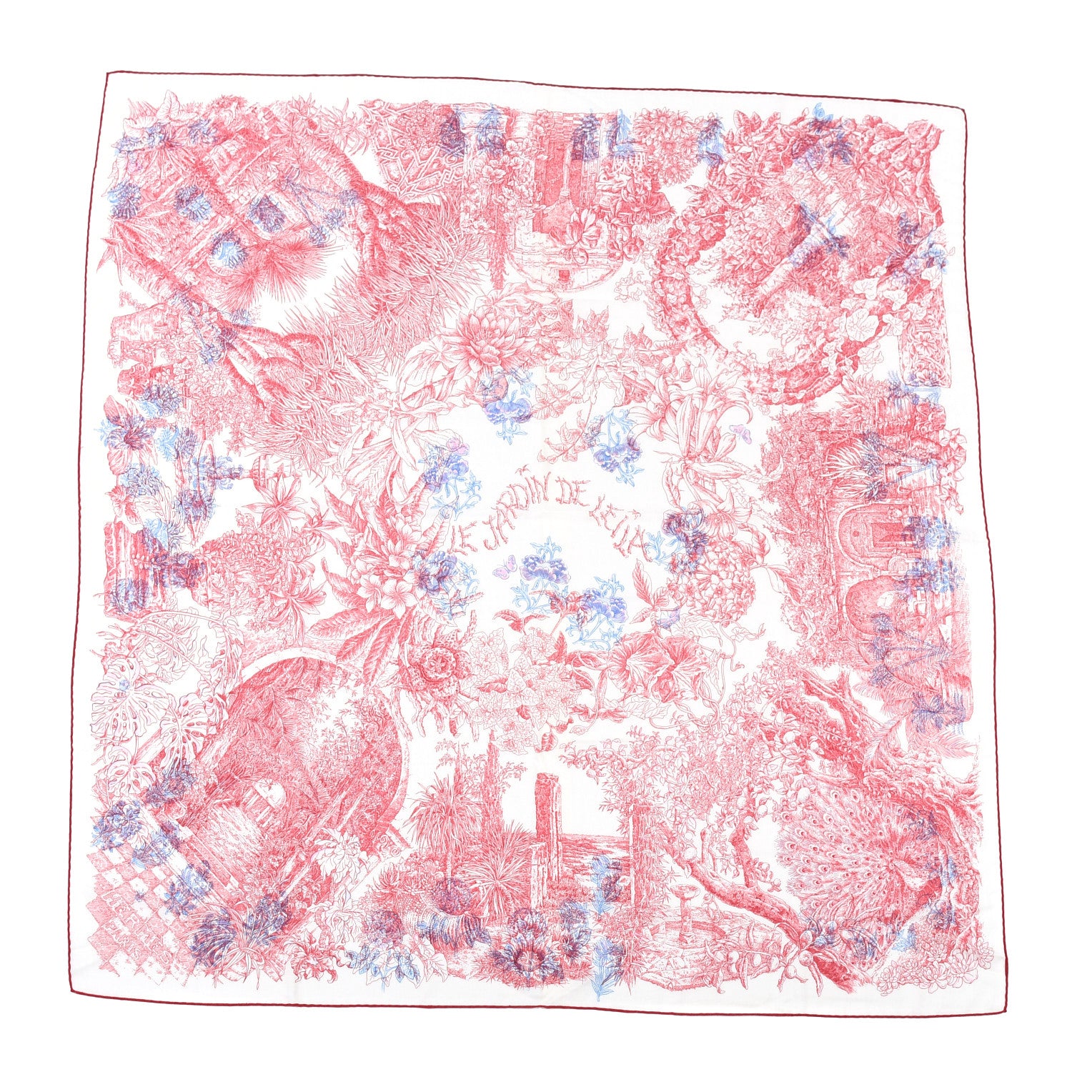 Hermes Cashmere Silk Le Jardin De Leila Au Bloc Shawl 140 Blanc Rose Vif Encre 1 of 8