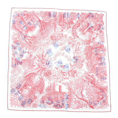 Hermes Cashmere Silk Le Jardin De Leila Au Bloc Shawl 140 Blanc Rose Vif Encre 1 of 8