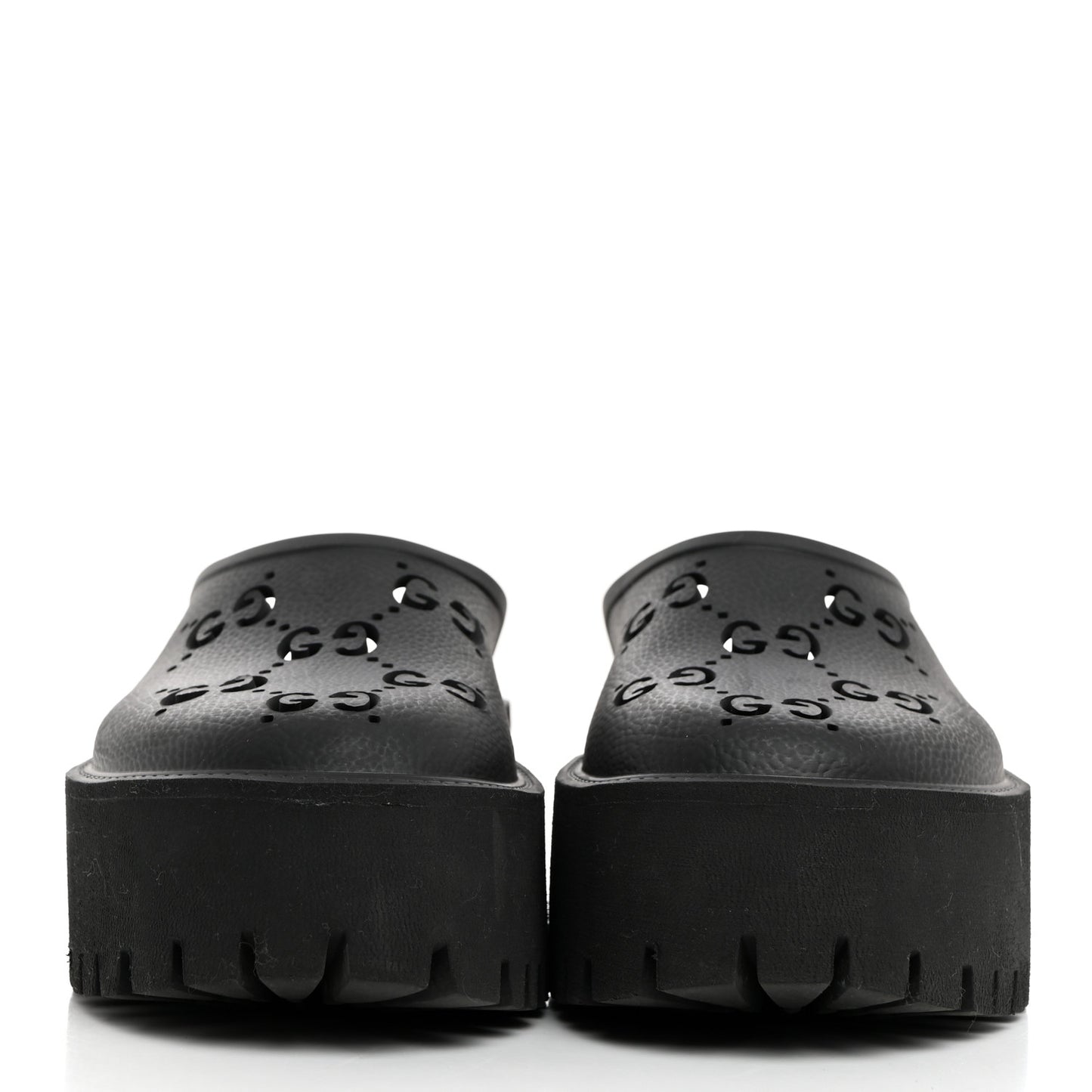 Rubber GG Monogram Perforated Elea Platform 55mm Lug Sole Sandals 35 Black