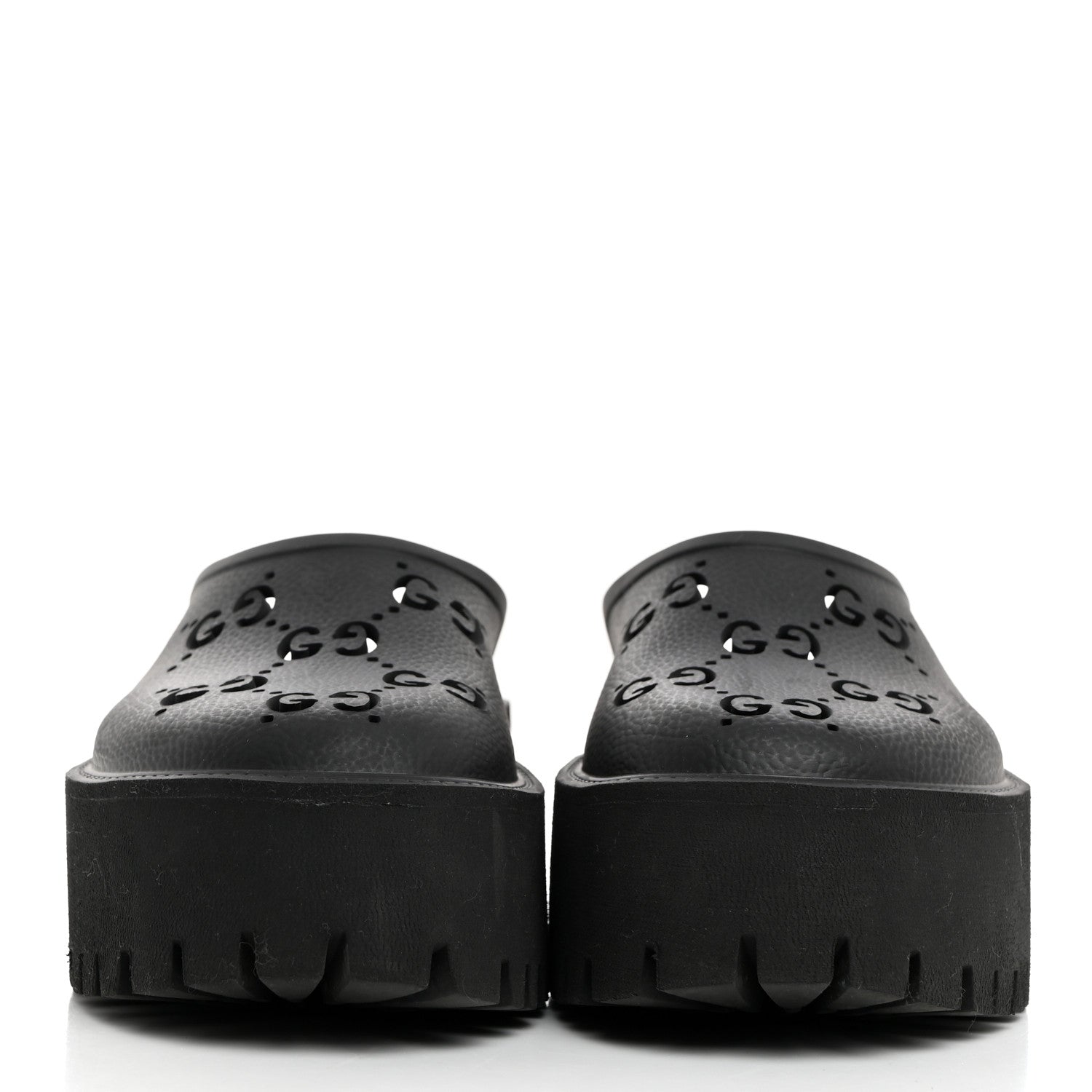 Gucci Rubber GG Monogram Perforated Elea Platform 55mm Lug Sole Sandals 35 Black 2 of 9