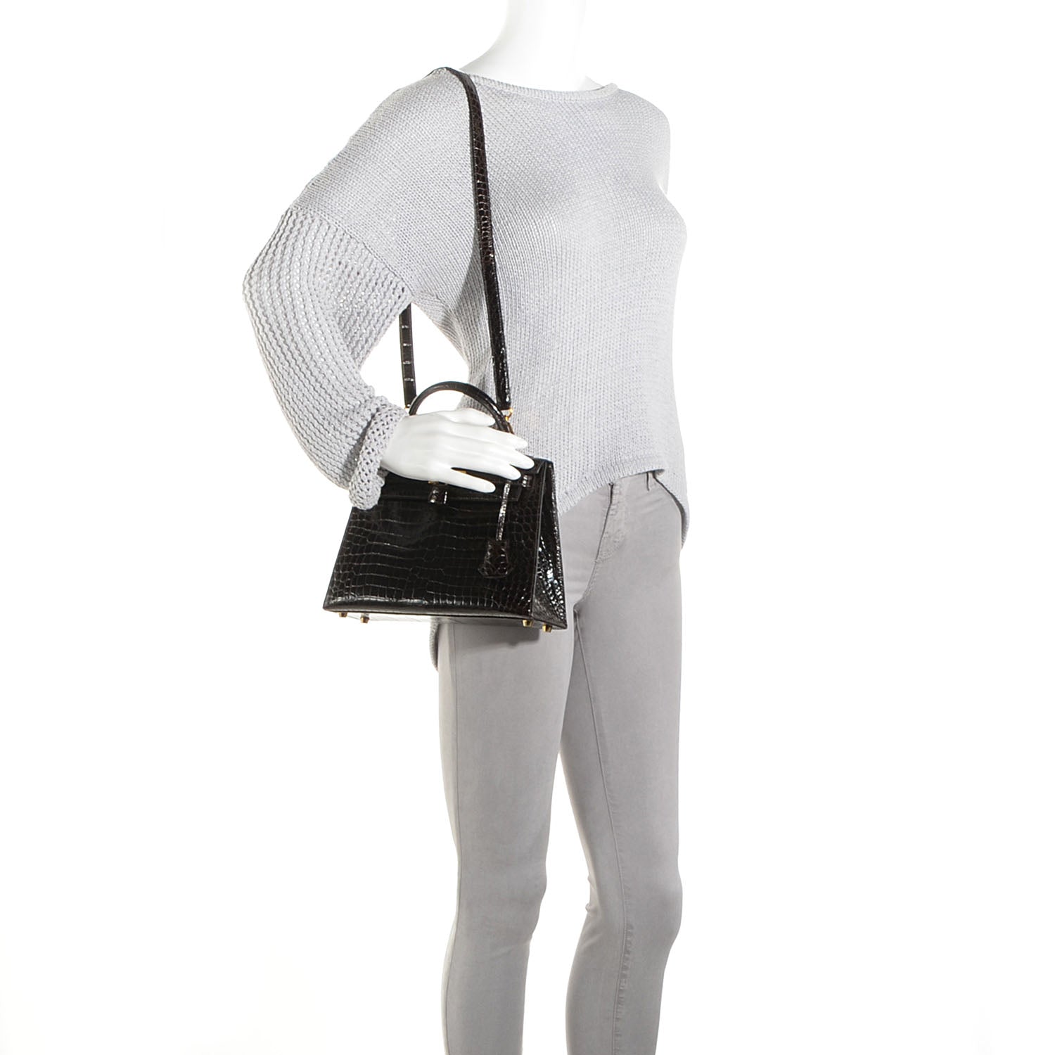 Hermes Shiny Porosus Crocodile Kelly Sellier 25 Cocoan 4 of 28