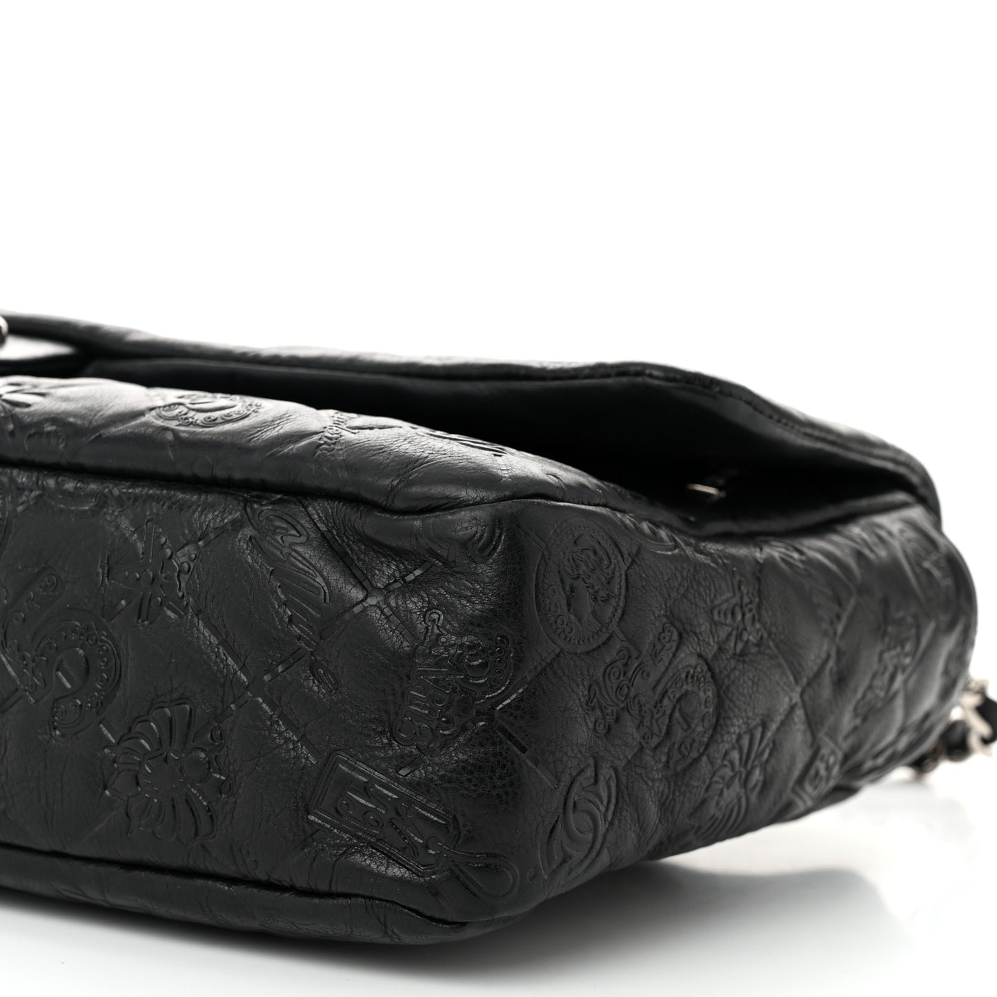 Calfskin Embossed Large Lucky Symbols Flap Black