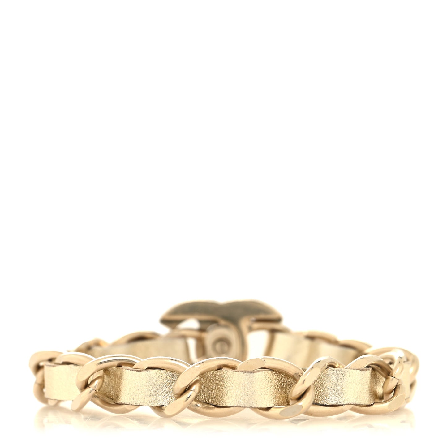 Metallic Lambskin CC Turnlock Chain Bracelet M Light Gold
