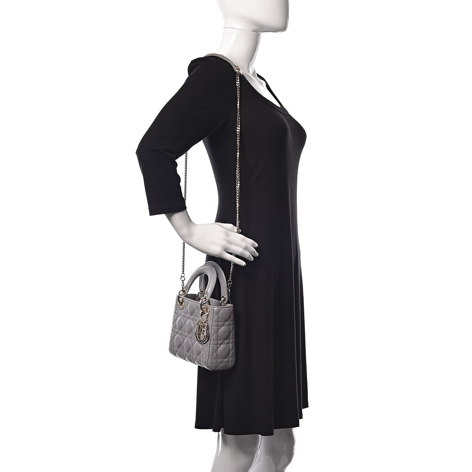 Christian Dior Metallic Lambskin Cannage Mini Lady Dior Grey 2 of 19