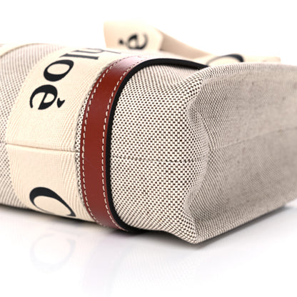 Chloe Cotton Calfskin Small Woody Ribbon Tote With Strap White Brown 9 of 10