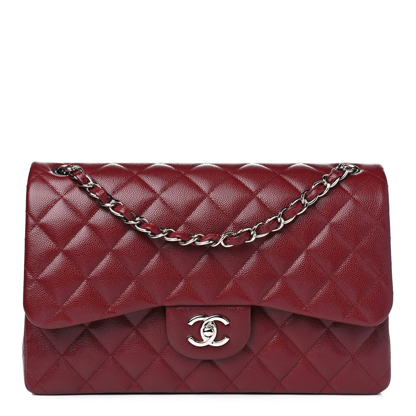 Caviar Quilted Jumbo Double Flap Burgundy