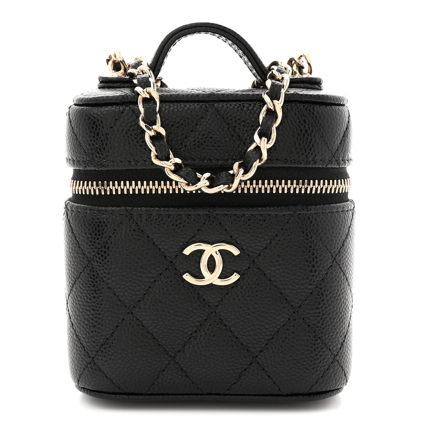 Caviar Quilted Top Handle Mini Vanity Case With Chain Black
