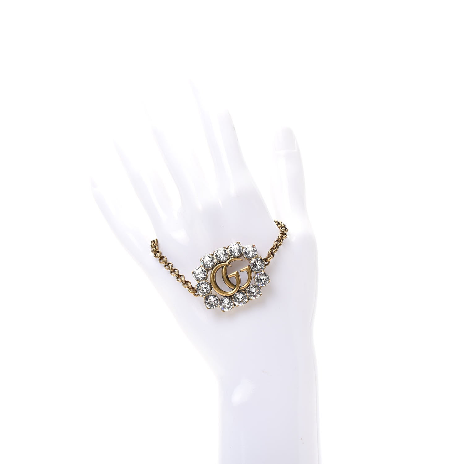 Gucci Metal Crystal Double G Bracelet Aged Gold 2 of 5