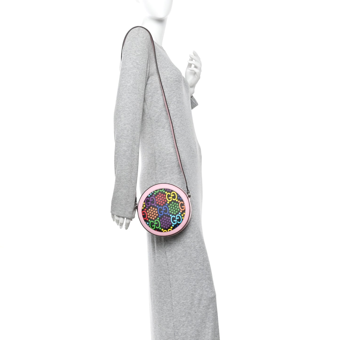 GG Supreme Monogram Psychedelic Round Shoulder Bag Black Multicolor Sugar Pink