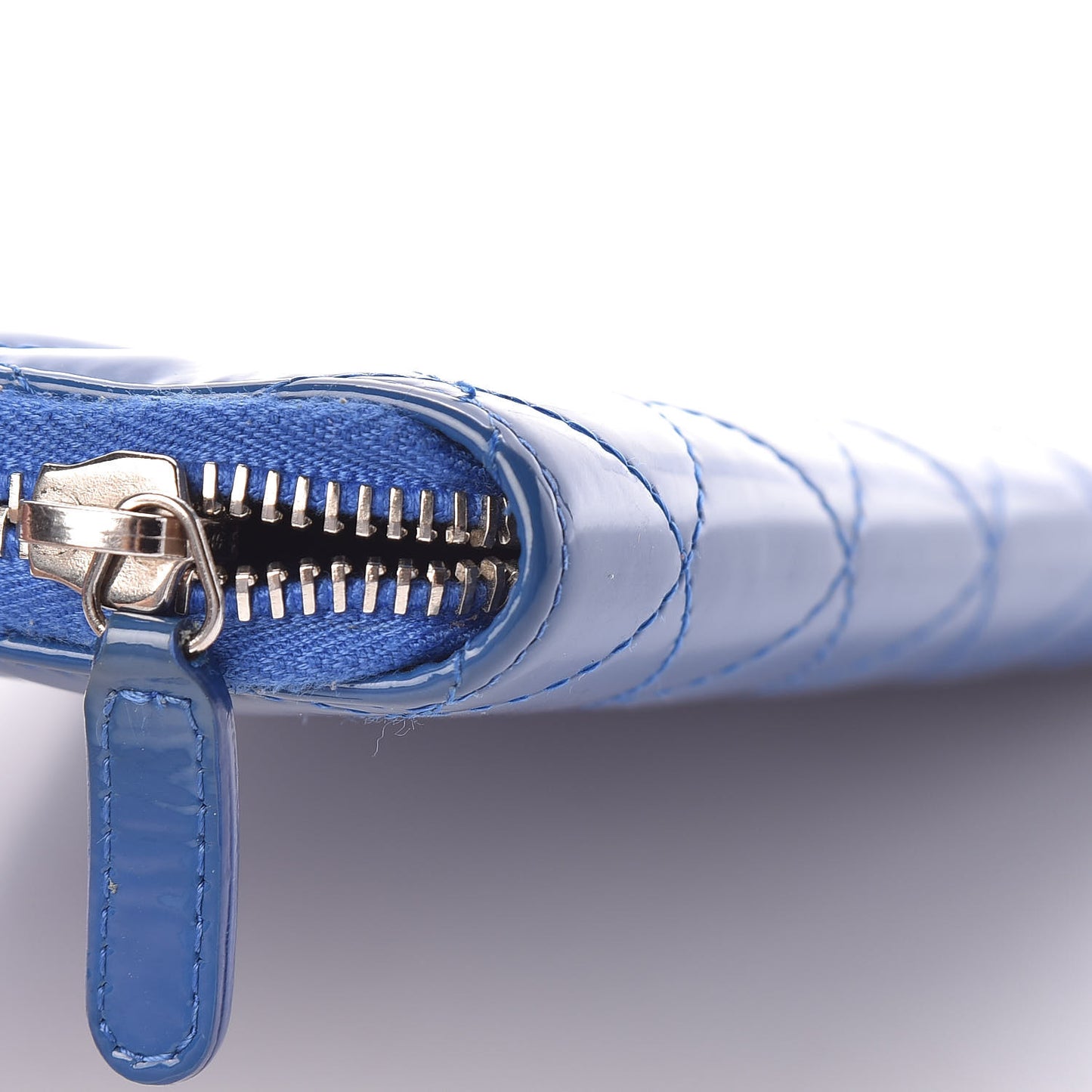 Patent Quilted Large Zip Around Organizer Wallet Blue