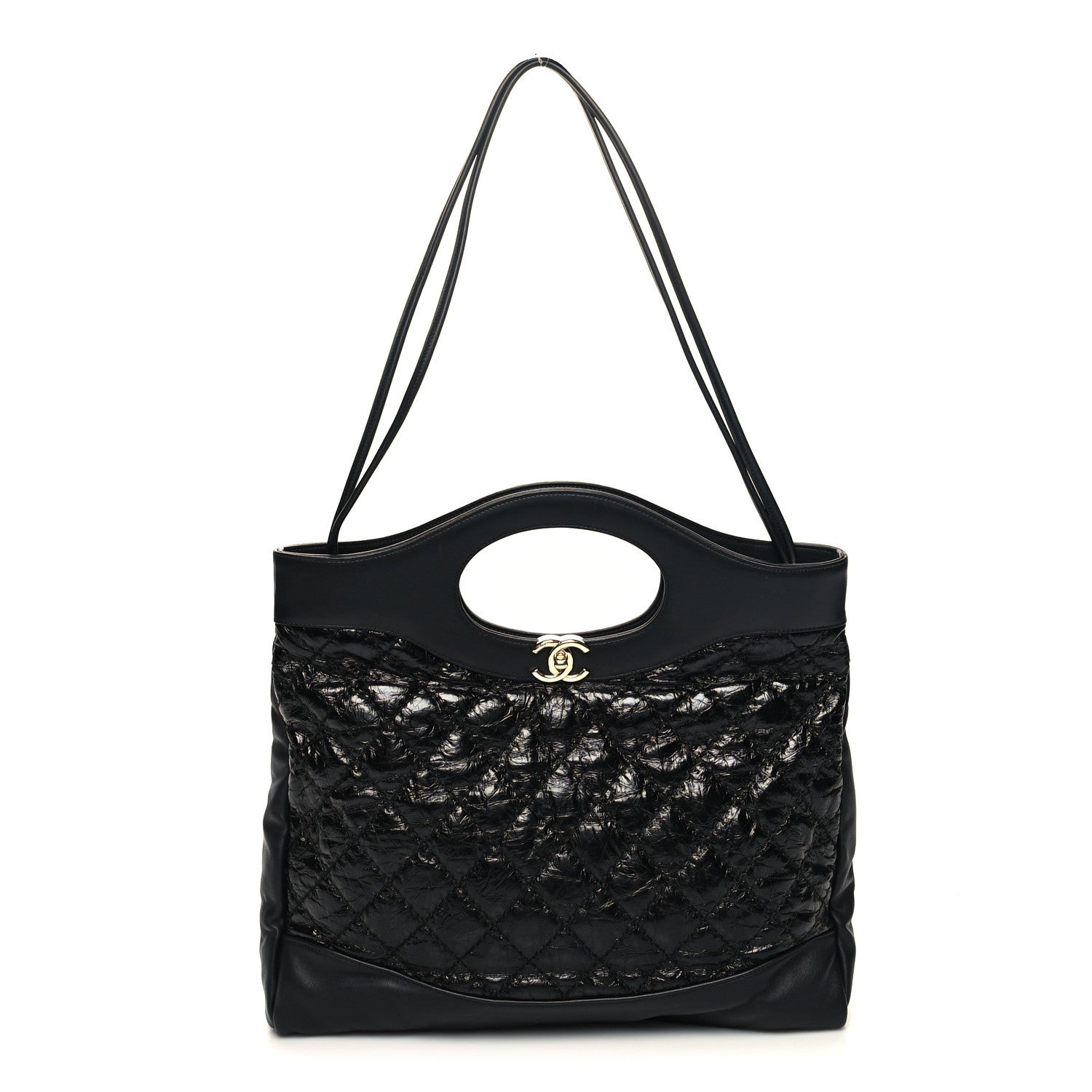 Chanel Crumpled Calfskin Quilted 31 Large Shopping Bag Black 1 of 10