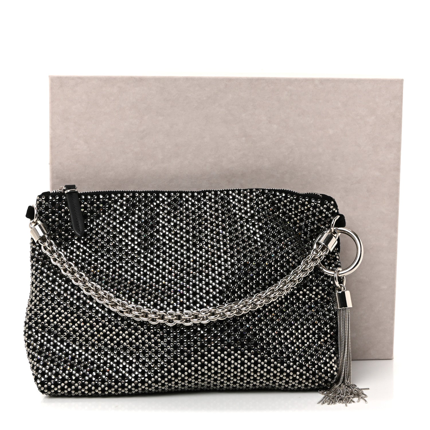 Jimmy Choo Suede Crystal Chain Top Handle Bag Black 11 of 11