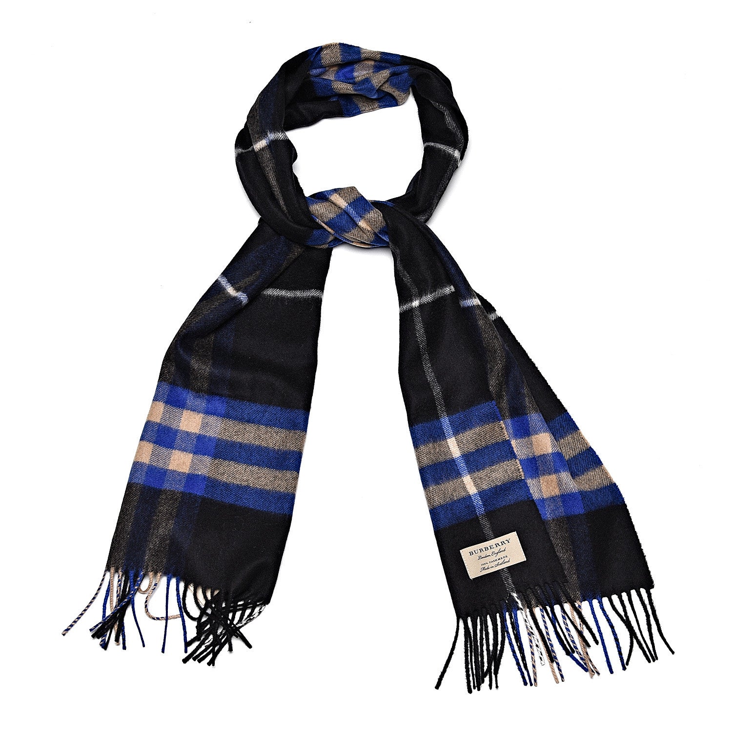 Burberry Cashmere Giant Check Fringe Scarf Bright Cobalt 1 of 6