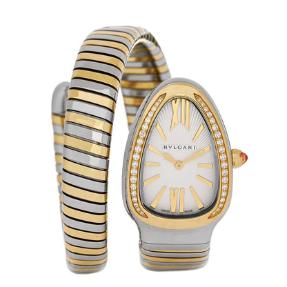Bulgari Stainless Steel 18K Yellow Gold Diamond Bezel 35mm Serpenti Tubogas Quartz Watch 1 of 5