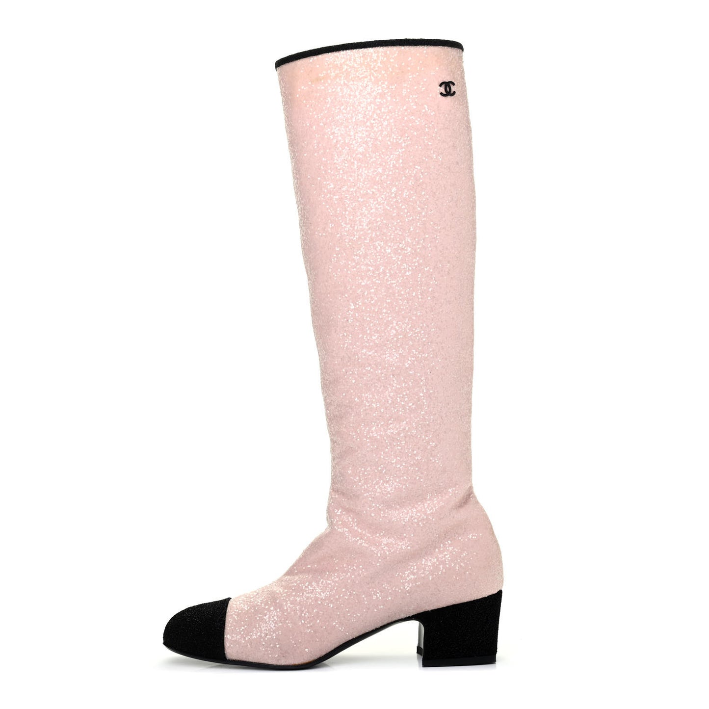 Glitter Fabric Lurex Cap Toe Fantasy High Boots 38.5 Pink Black
