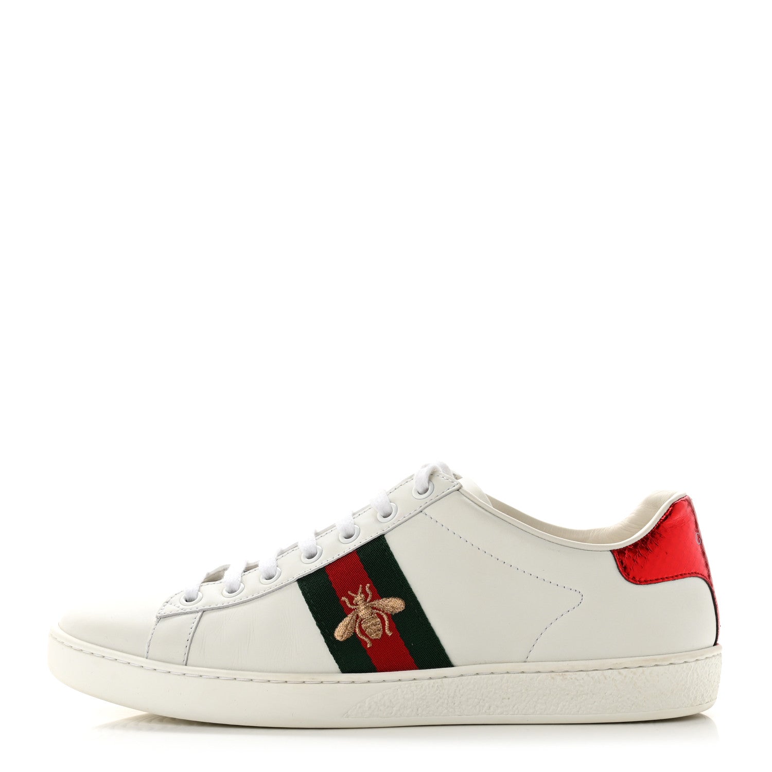 Gucci Calfskin Ayers Bee Embroidered Womens Ace Sneakers 39.5 White Green 1 of 8