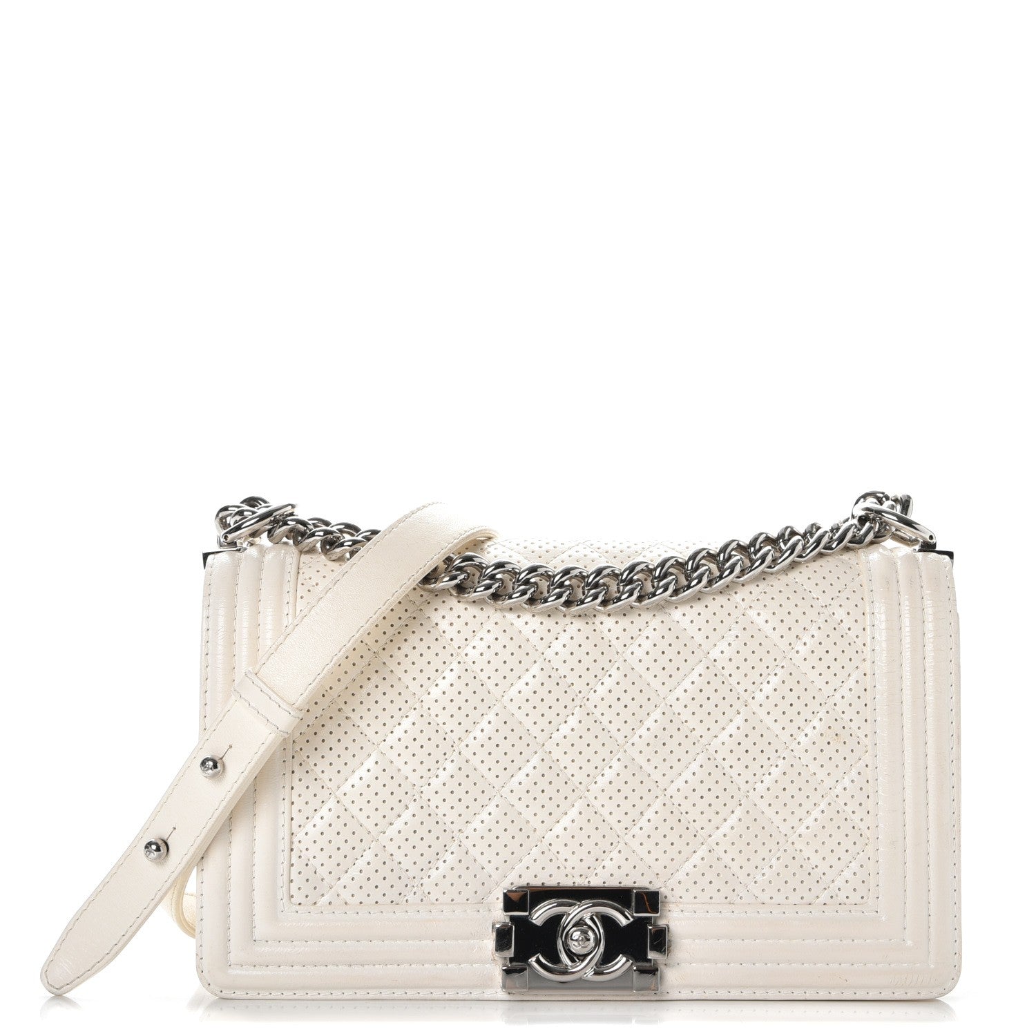 Chanel Lambskin Perforated Medium Boy Flap White 1 of 14