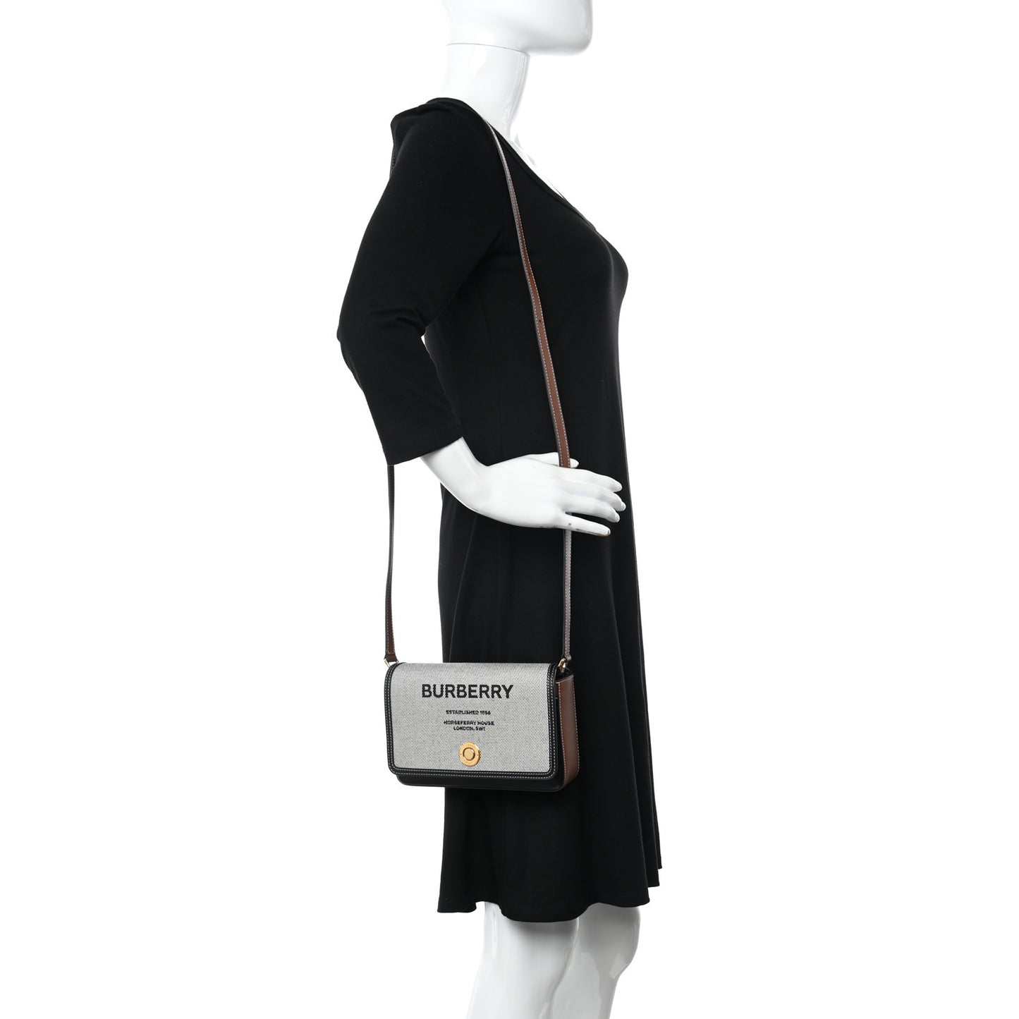 Cotton Canvas Horseferry Print Crossbody Bag Grey