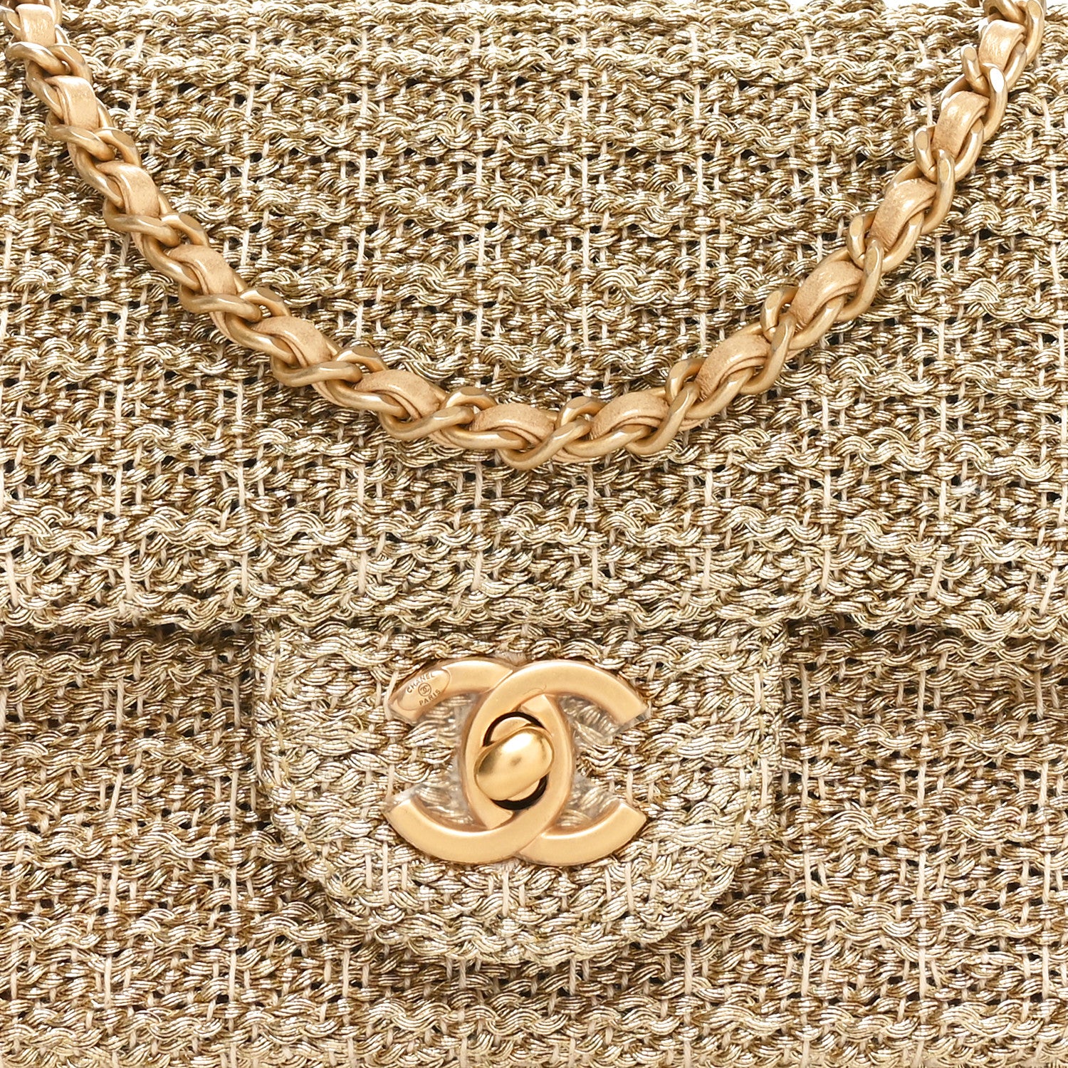 Chanel Metallic Woven Fabric Mini Rectangular Flap Gold 8 of 10