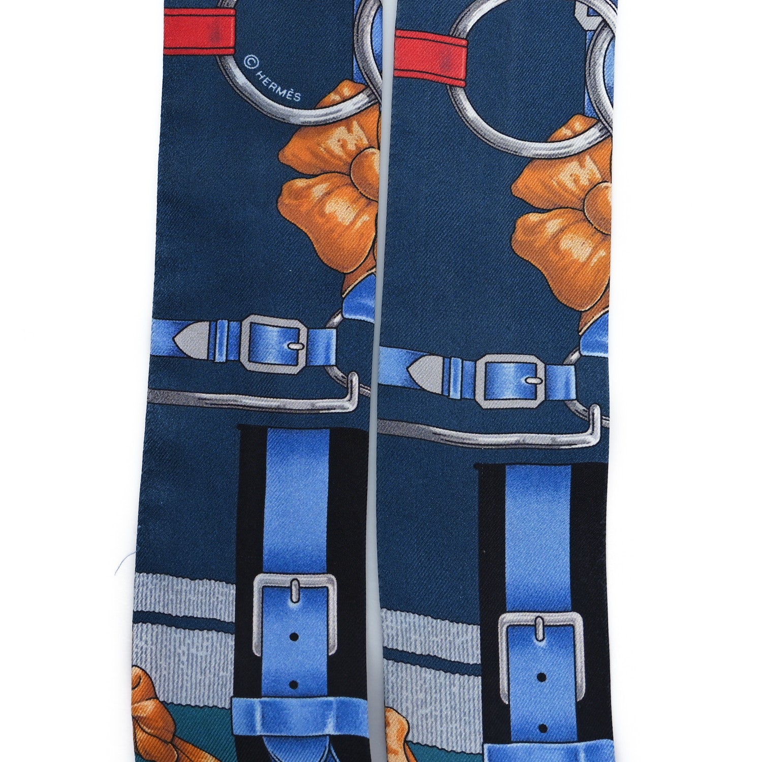 Hermes Silk Grand Manege Twilly Bleu Rouge Black 4 of 4