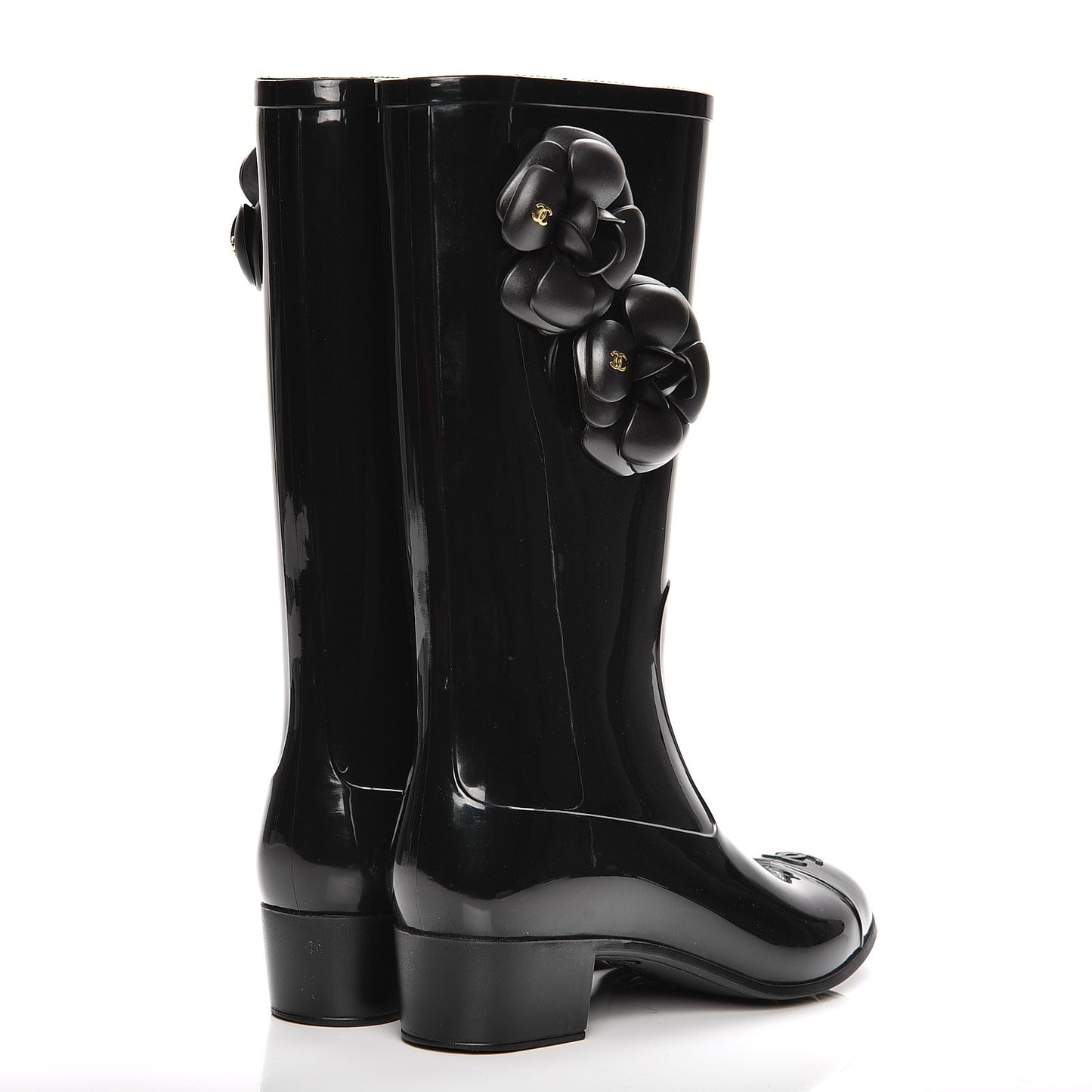 Rubber Camellia Rain Boots 37 Black