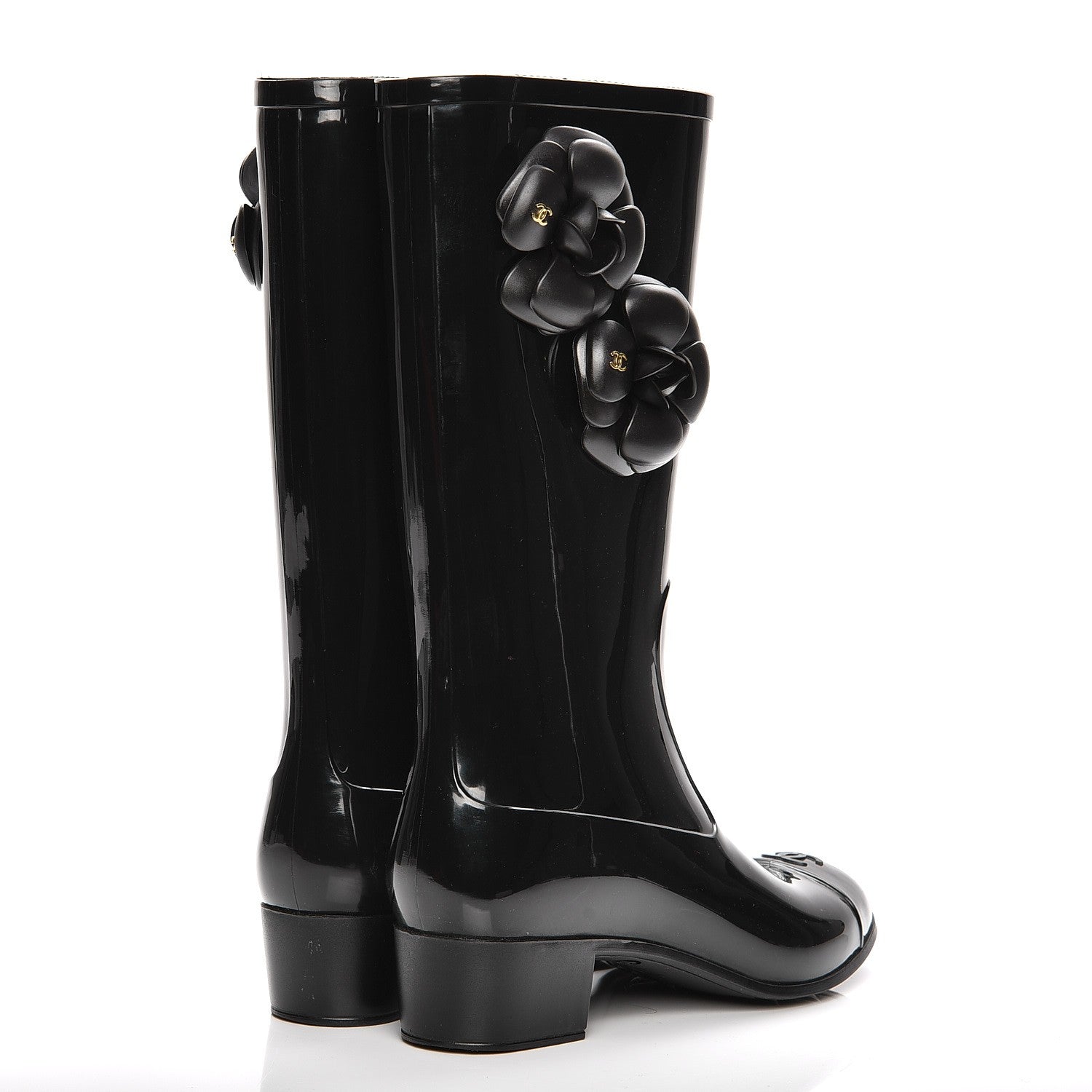 Chanel Rubber Camellia Rain Boots 37 Black 4 of 7