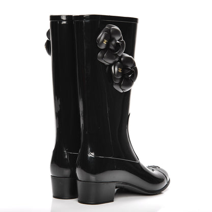 Chanel Rubber Camellia Rain Boots 37 Black 4 of 7
