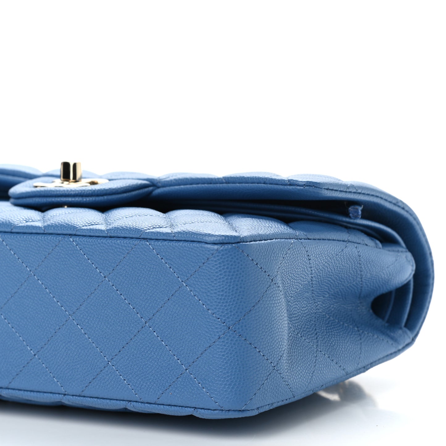 Caviar Quilted Small Double Flap Blue