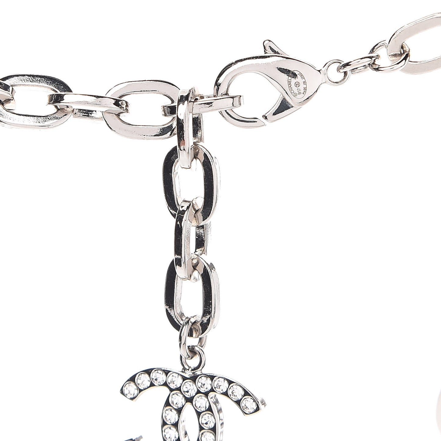 Crystal Strass Cross CC Necklace Silver