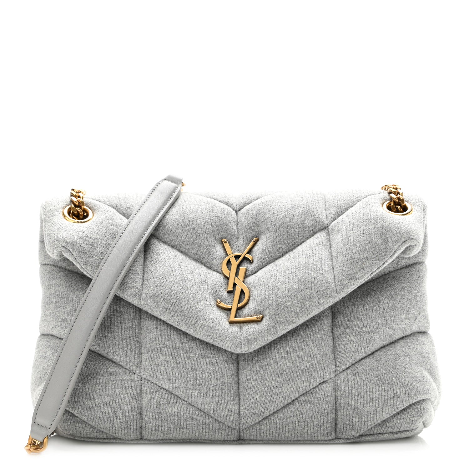 Saint Laurent Jersey Quilted Small Loulou Puffer Monogram Chain Satchel Grey Cloud 1 of 11