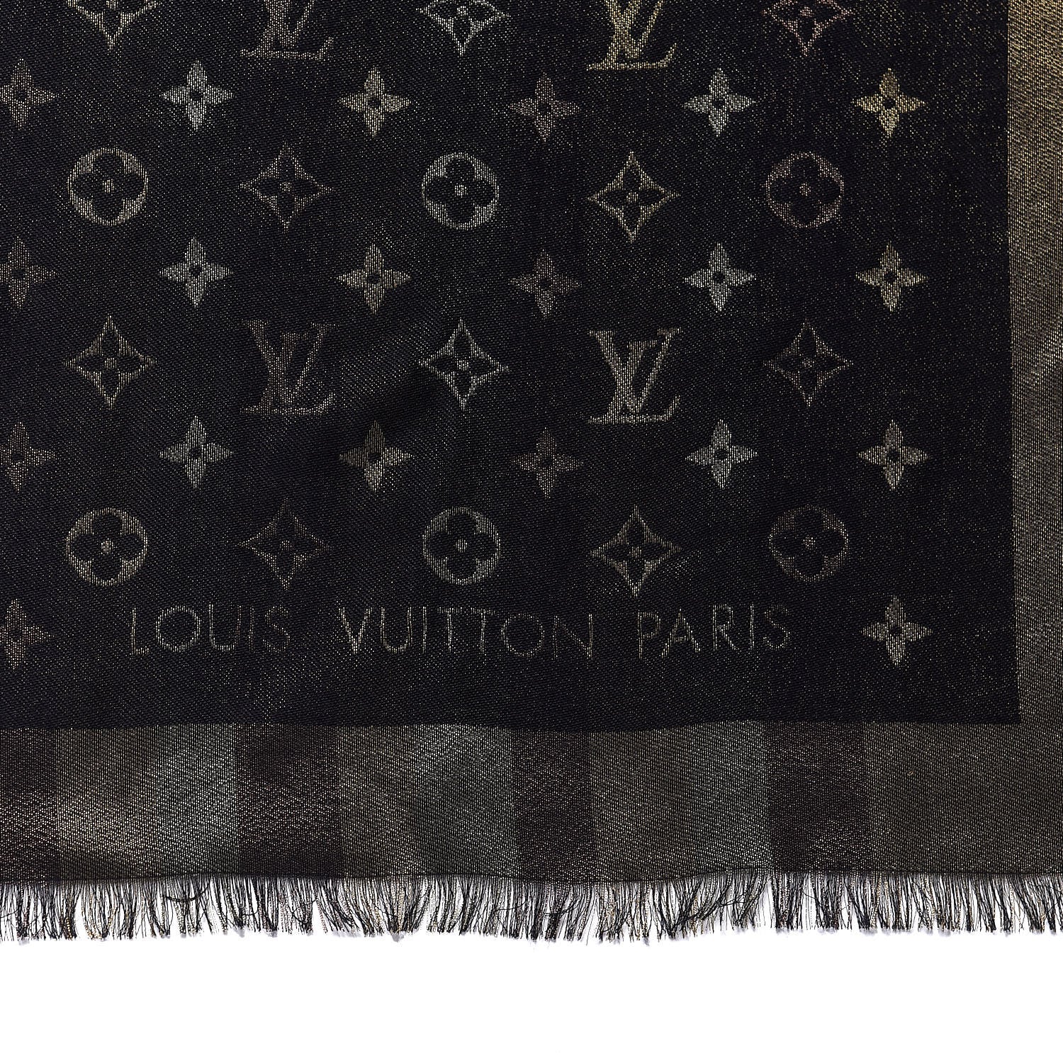 Louis Vuitton Silk Lurex Wool So Shine Monogram Shawl Black 3 of 4