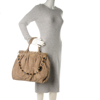 Miu Miu Suede Swarovski Crystal Tote 2 of 8