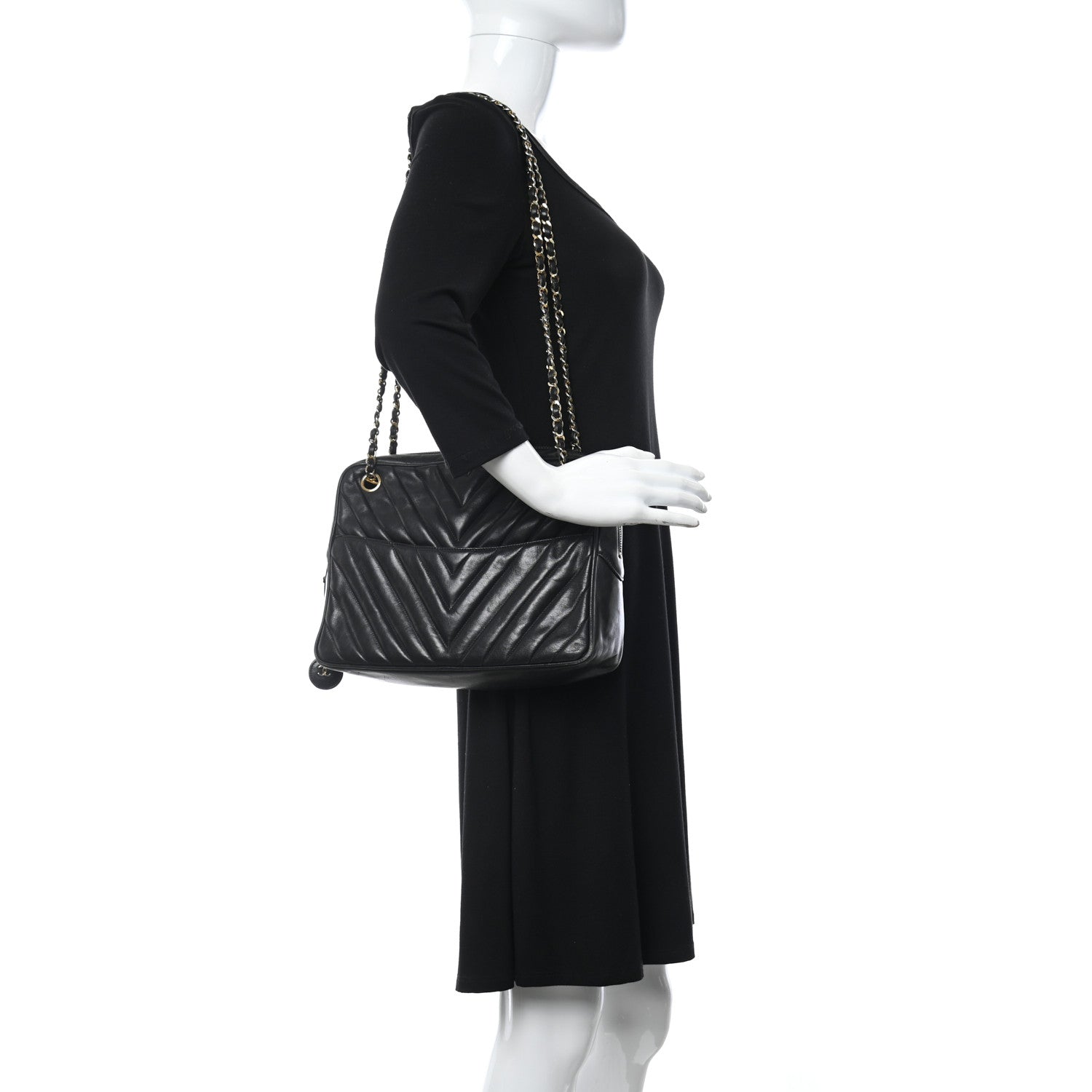 Chanel Lambskin Surpique Chevron Small Tote Black 3 of 10