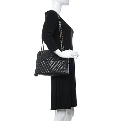 Chanel Lambskin Surpique Chevron Small Tote Black 2 of 14