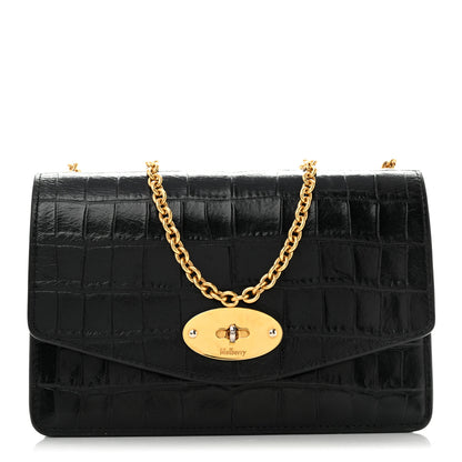 Mulberry Crocodile Embossed Calfskin Small Darley Black 1 of 13