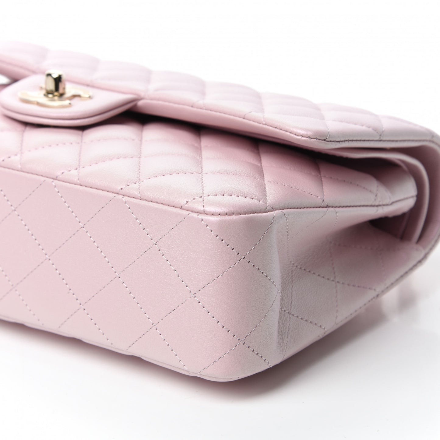 Iridescent Calfskin Quilted Medium Double Flap Light Pink
