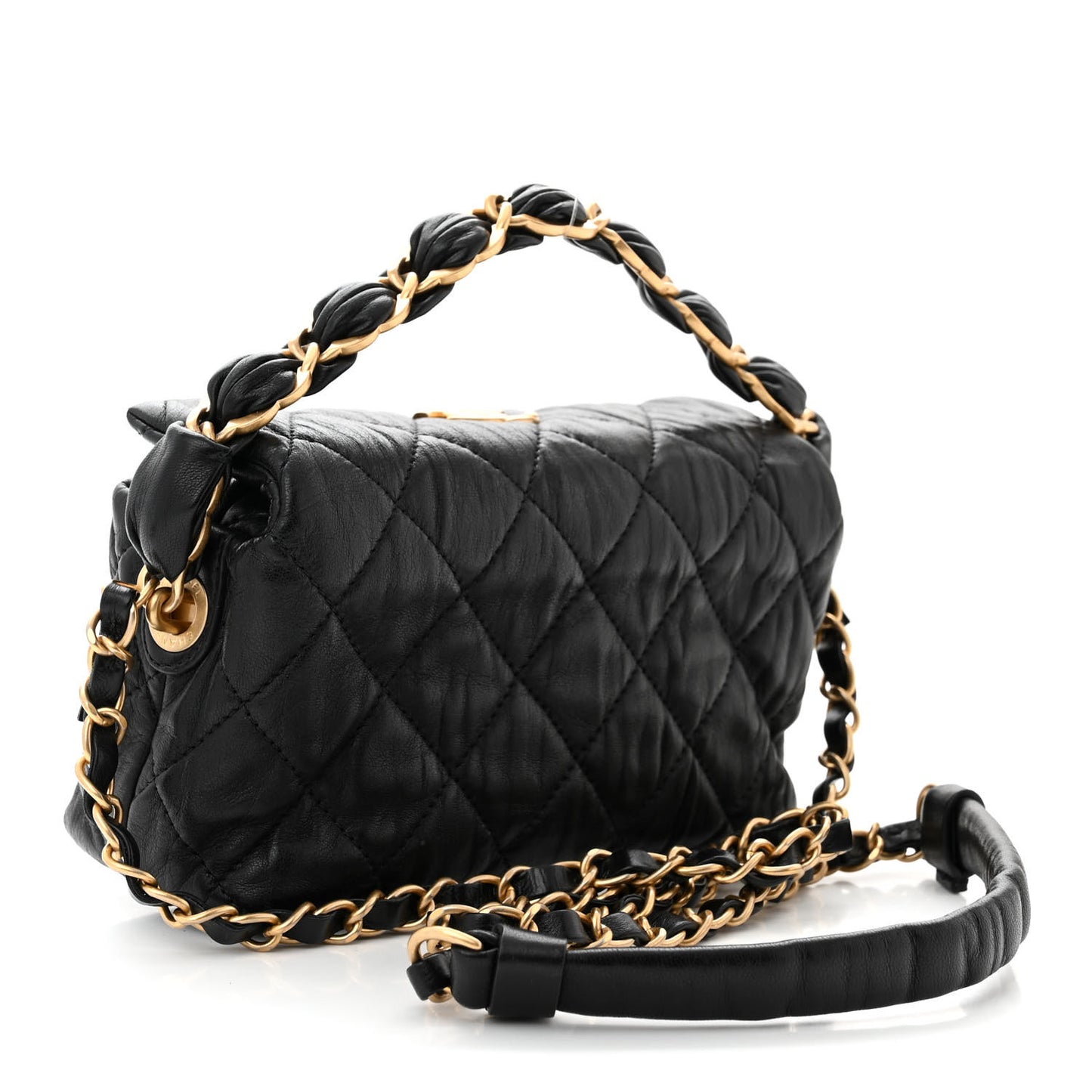 Crumpled Lambskin Quilted Small CC Links Shoulder Bag Black