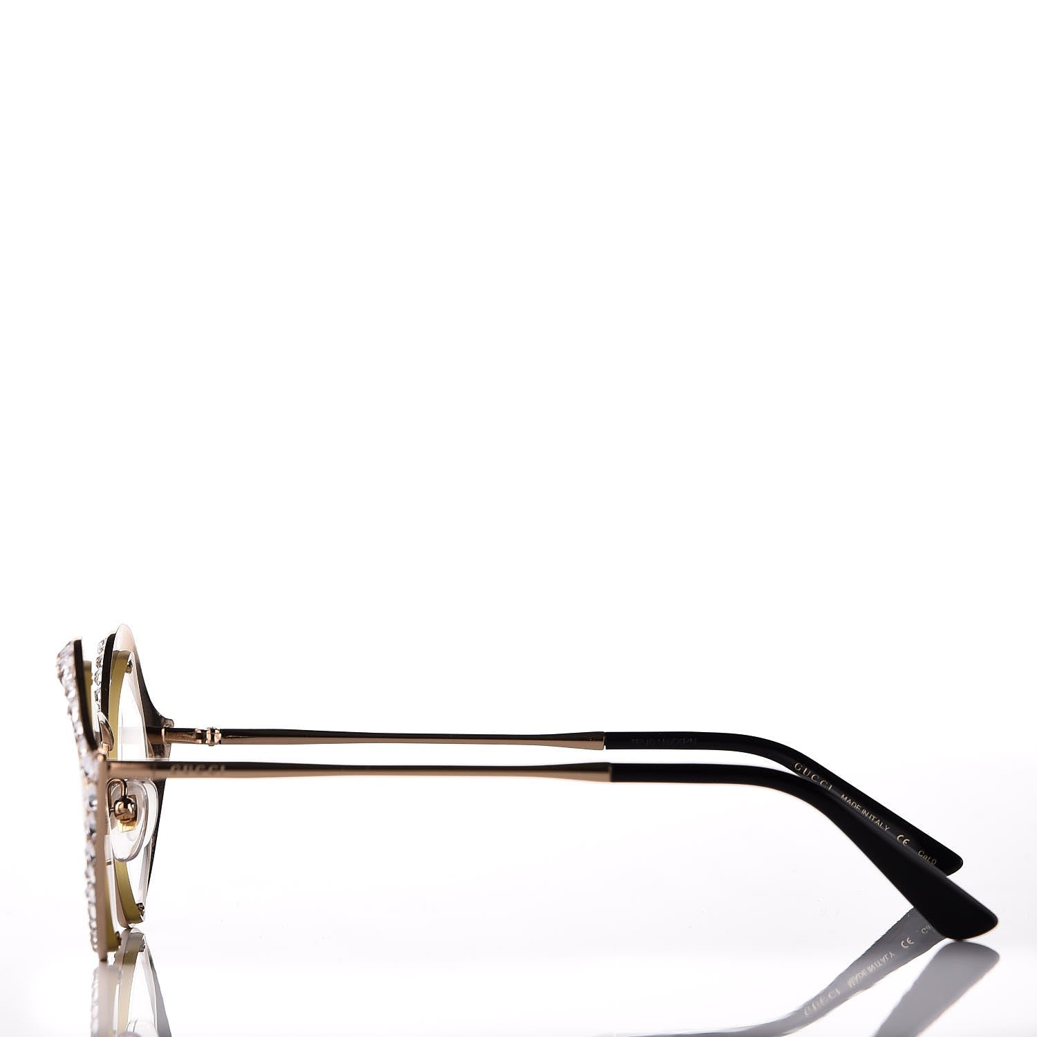 Gucci Metal Crystal Cat Eye Sunglasses GG0046S Gold 3 of 7