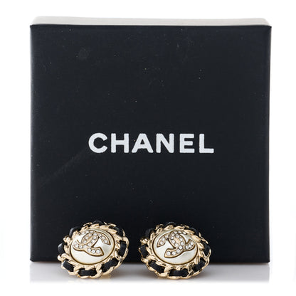 Chanel Pearl Crystal Lambskin CC Earrings Gold Black 5 of 5