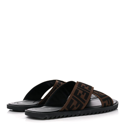 Fendi Fabric Rubber Macro FF Embroidered Mens Crisscross Slide Sandals 9 Maya Black 4 of 9