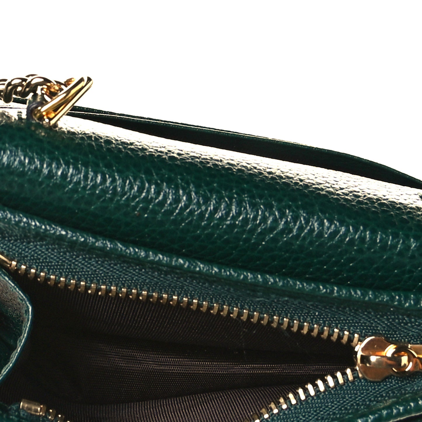 Grainy Calfskin Zumi Chain Card Case Wallet Vintage Green