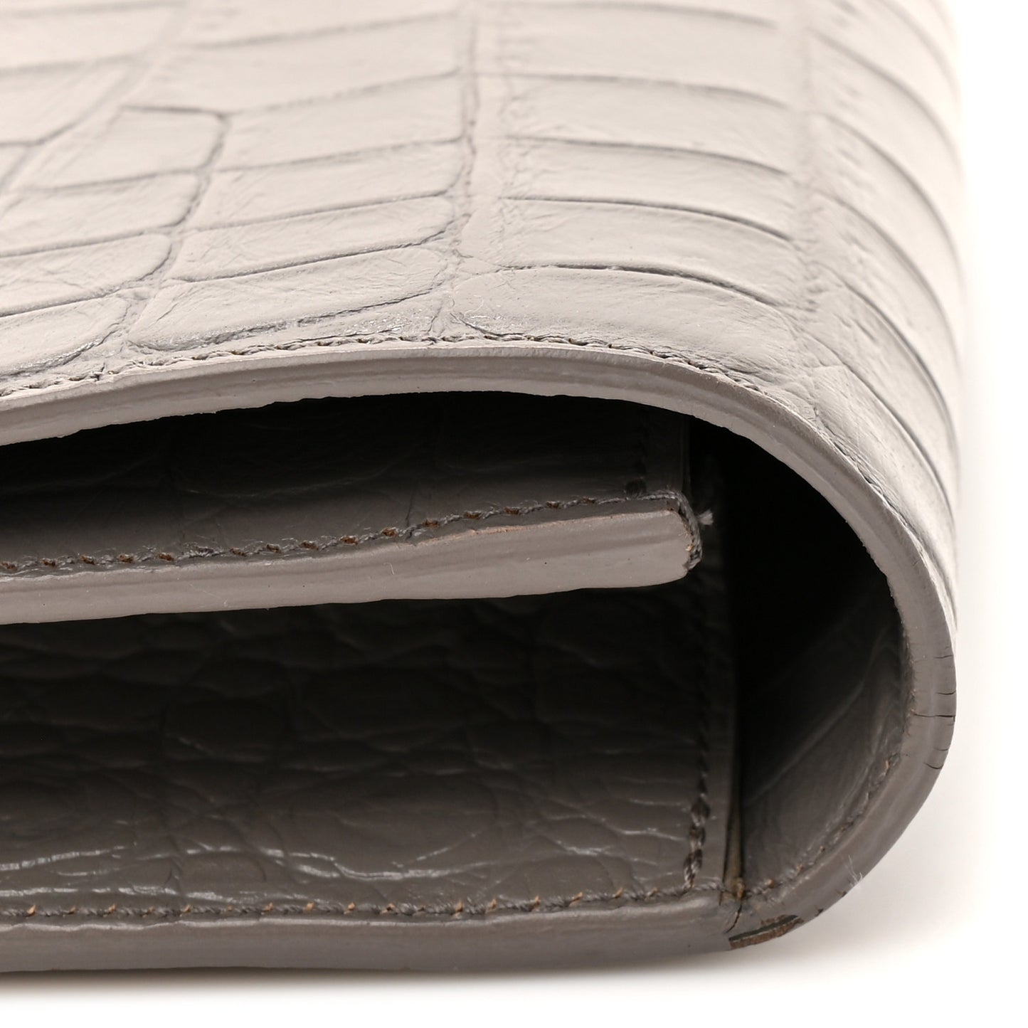 Croc Embossed Calfskin Classic Kate Monogram Clutch Fog