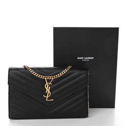 Saint Laurent Grain De Poudre Matelasse Chevron Monogram Chain Wallet Black 10 of 10