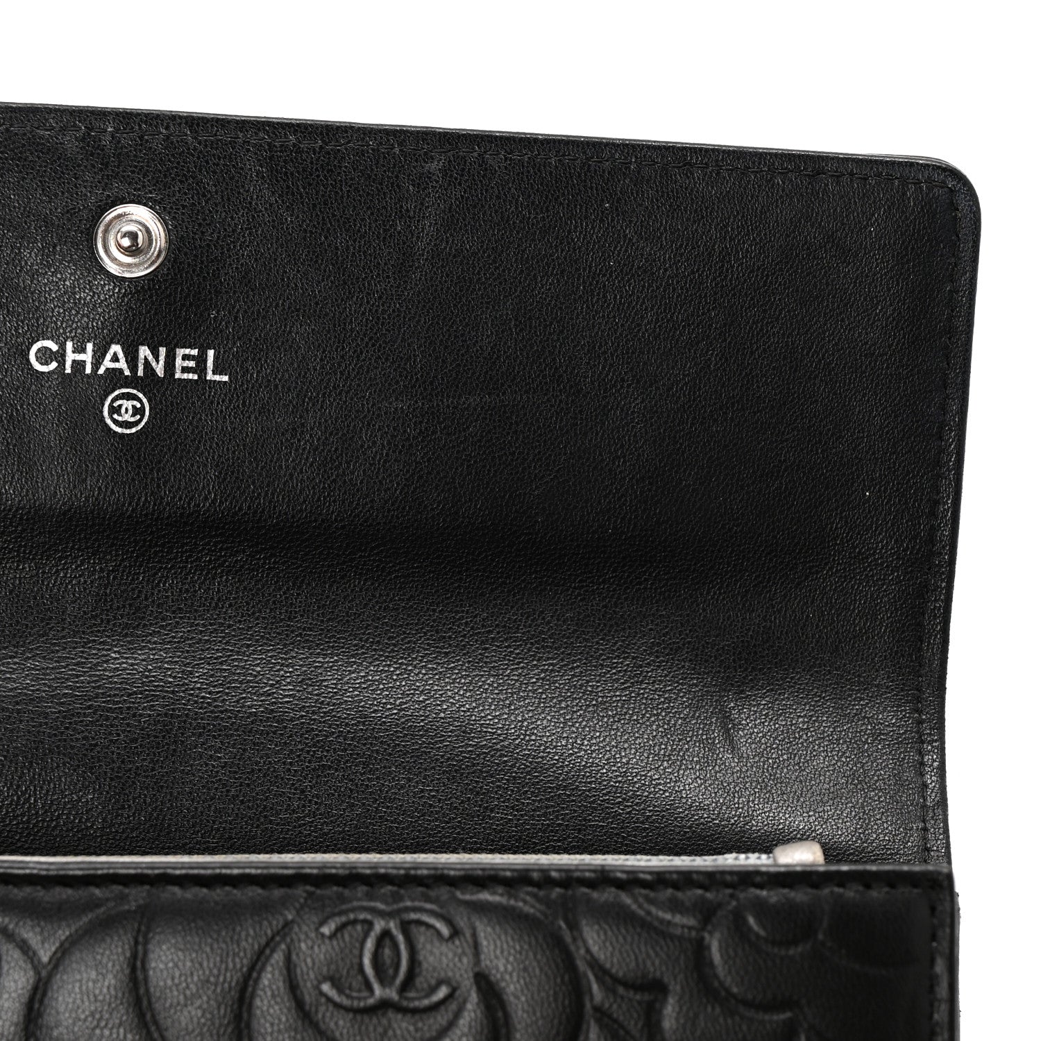 Chanel Lambskin Embossed Camellia Large Gusset Flap Wallet Black 8 of 10