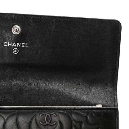 Chanel Lambskin Embossed Camellia Large Gusset Flap Wallet Black 8 of 10